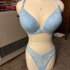 Victoria's Secret Light Blue Lace Bra Set